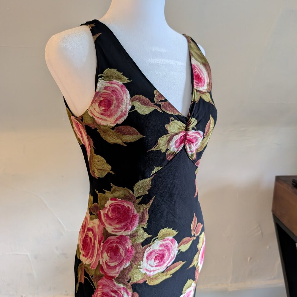 vintage dress barn 90s y2k faery floral rose midi dress in black (medium) - Picture 4 of 7